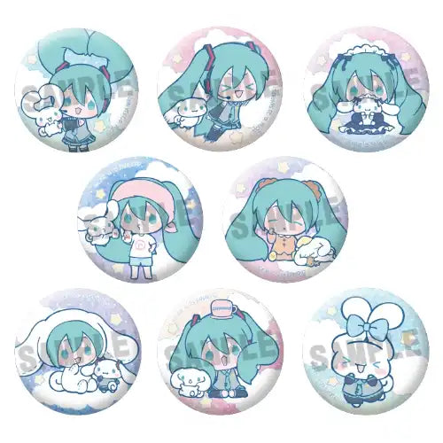 初音ミク×シナモロール トレーディンググリッター缶バッジ(襟章)(全套8個入)※不設寄送《25年6月預定》 4580790548686