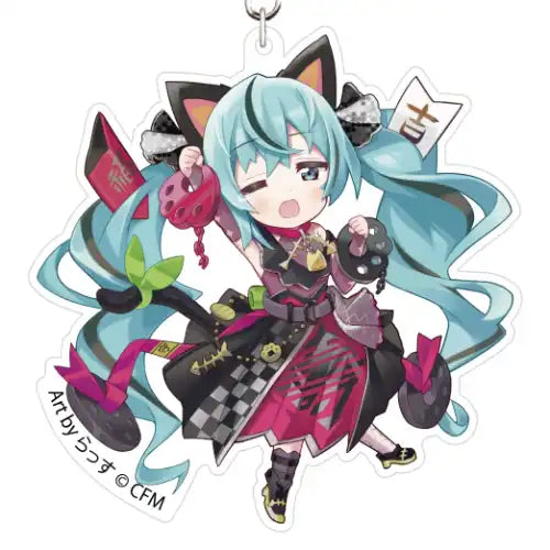 初音ミク×招き猫 アクリルキーホルダー Art by らっす 黒猫 立ち右手あげ(亞加力牌匙扣)※不設寄送《24年6月預定》 4942330209455