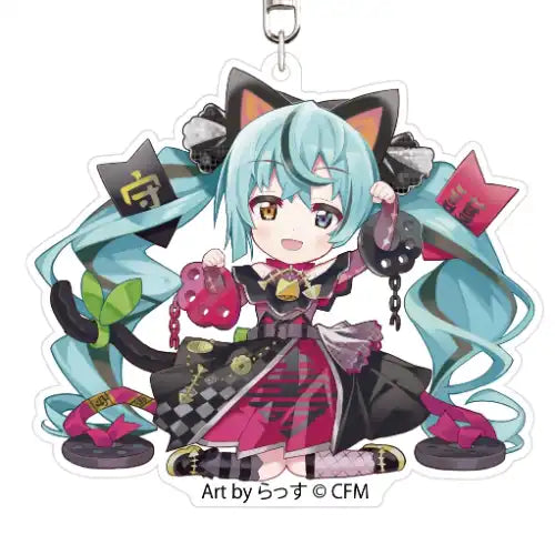 初音ミク×招き猫 アクリルキーホルダー Art by らっす 黒猫 座り左手あげ(亞加力牌匙扣)※不設寄送《24年6月預定》 4942330209486