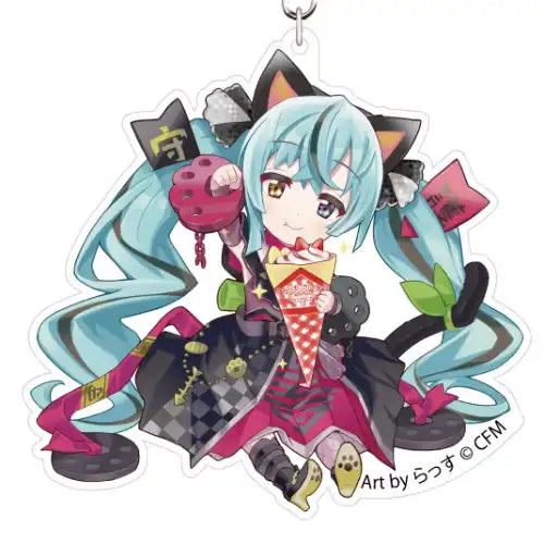 初音ミク×招き猫 アクリルキーホルダー Art by らっす 黒猫 座り右手あげ クレープ(亞加力牌匙扣)※不設寄送《24年6月預定》 4942330209493