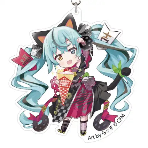 初音ミク×招き猫 アクリルキーホルダー Art by らっす 黒猫 立ち左手あげ クレープ(亞加力牌匙扣)※不設寄送《24年6月預定》 4942330209509